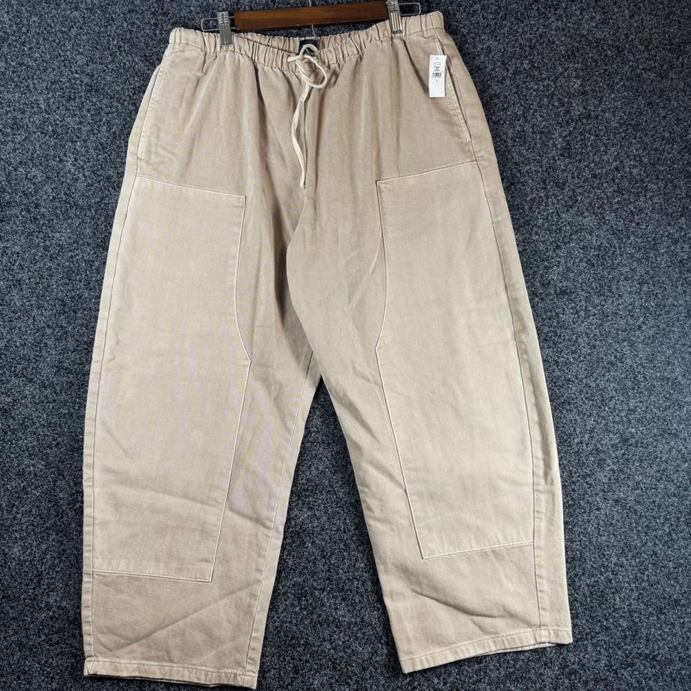 Gap Cotton Twill Carpenter Pants Elastic Waist Wide Leg Khaki Lg Women'S NWT